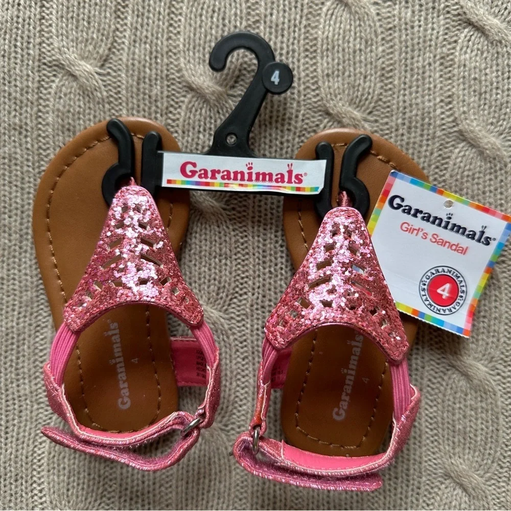 NWT Garanimals Baby Girl Shoes, Pink Glitter Thong Sandals, Size 4